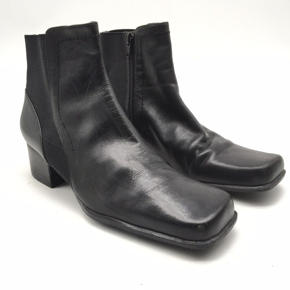 Liz Claiborne Flex Womens Size 8.5 M Black Atlanta Ankle Boots Square Toe Blocky